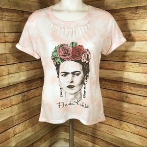 Frida Kahlo pink white tie dye short sleeve shirt